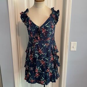NEW Wayf Large Blue Floral Mini Dress ~ Ruffled Summer Shower Party
